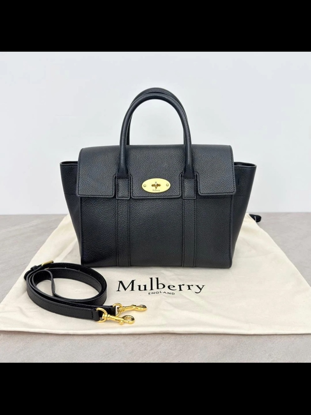 Mulberry Black Leather Top-Handle Satchel with Gold Hardware